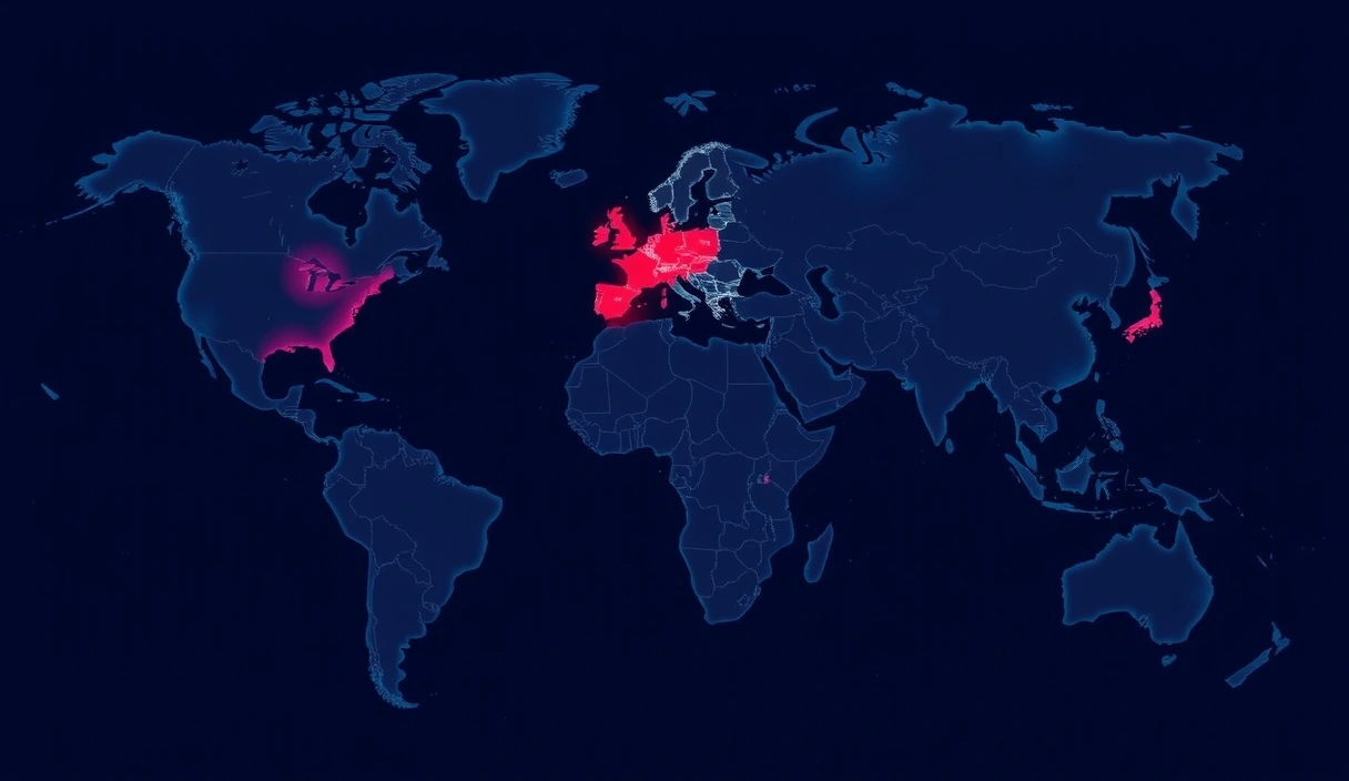 Stylized map highlighting Asia and other operational regions