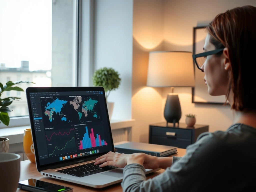 Person learning on a laptop with data visualizations