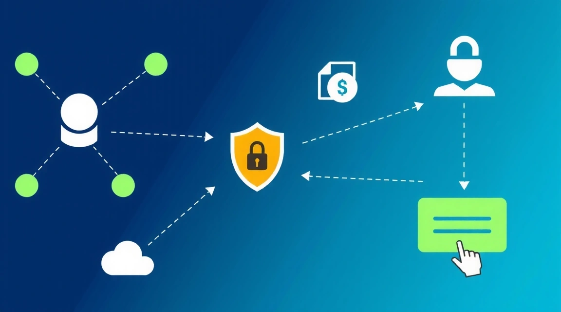 Data flow with arrows indicating sharing and protection
