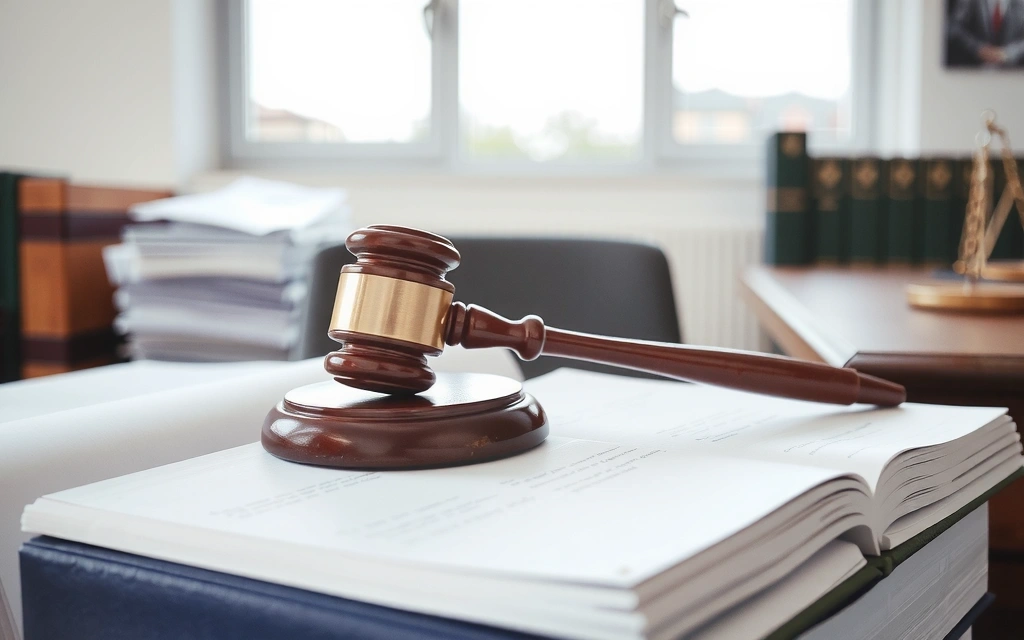 A gavel and a law book on a wooden desk, symbolizing legal terms and conditions.